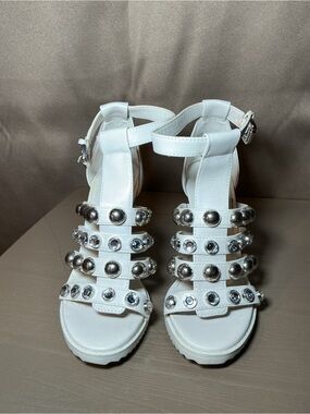 White Studded Gladiator Sandals - Women